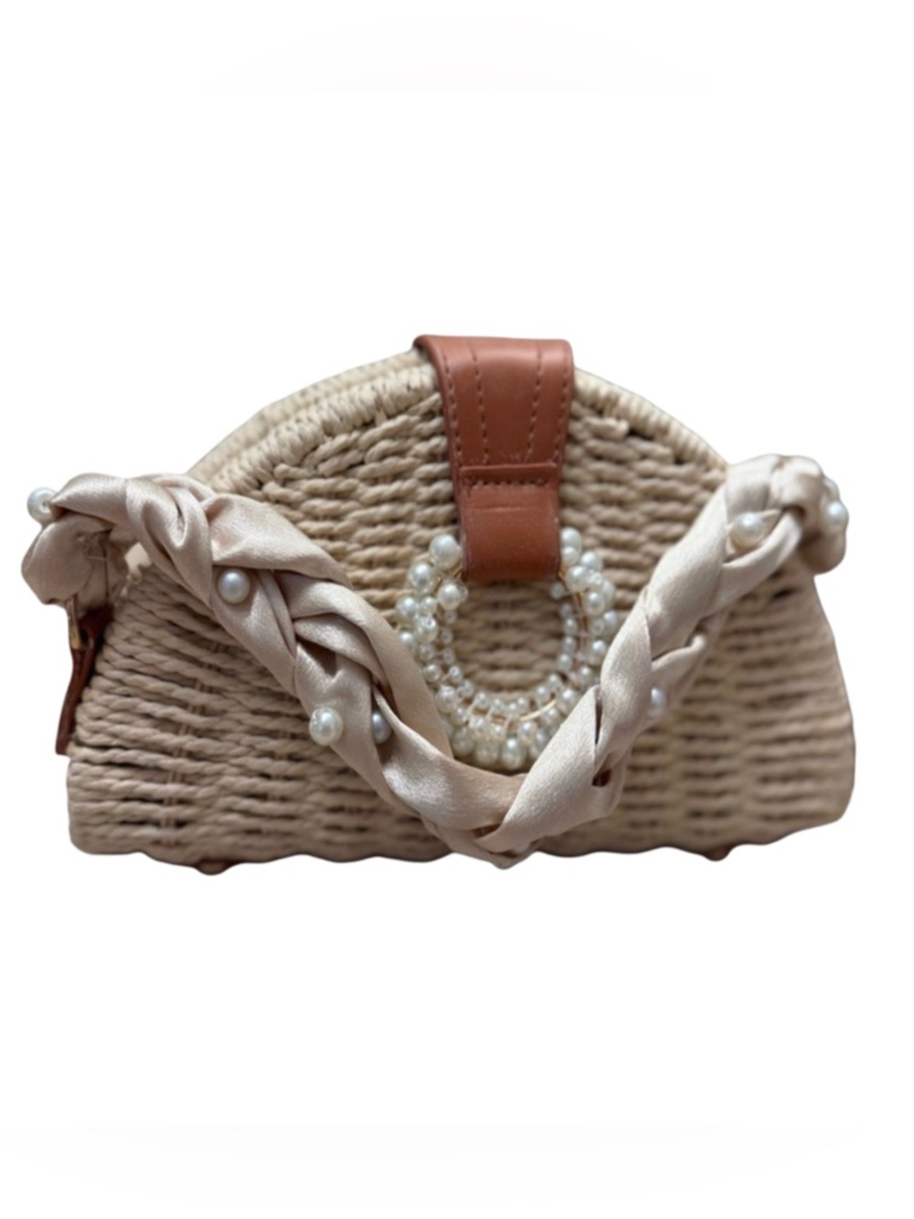 CREAM AND BROWN WOVEN CLUTCH BAG